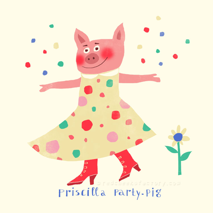 Priscilla Party Pig animal character by Nelleke Verhoeff
