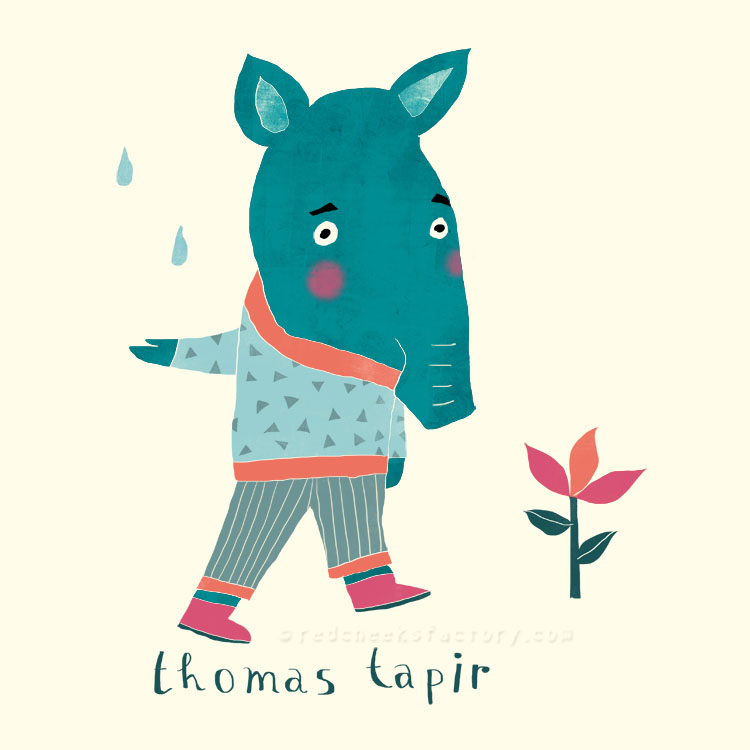 Thomas Tapir animal character by Nelleke Verhoeff