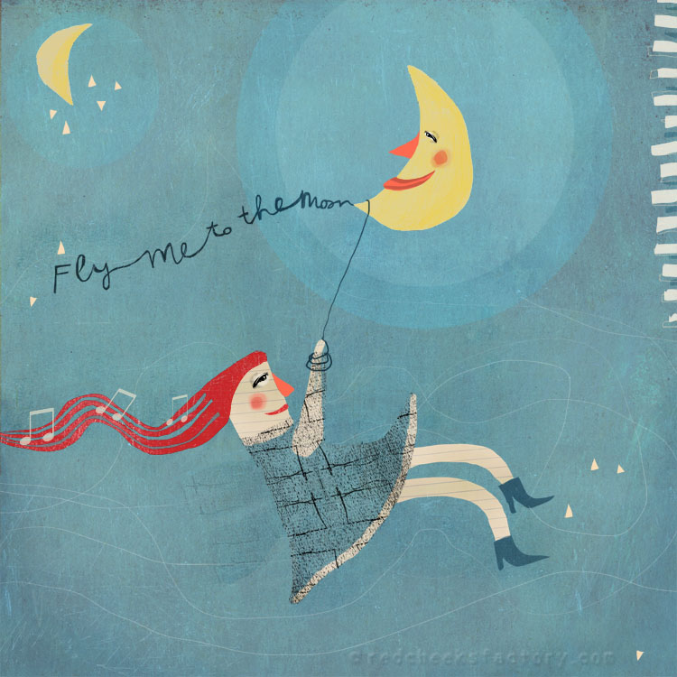 Fly Me To The Moon illustration giclee print Red Cheeks Factory