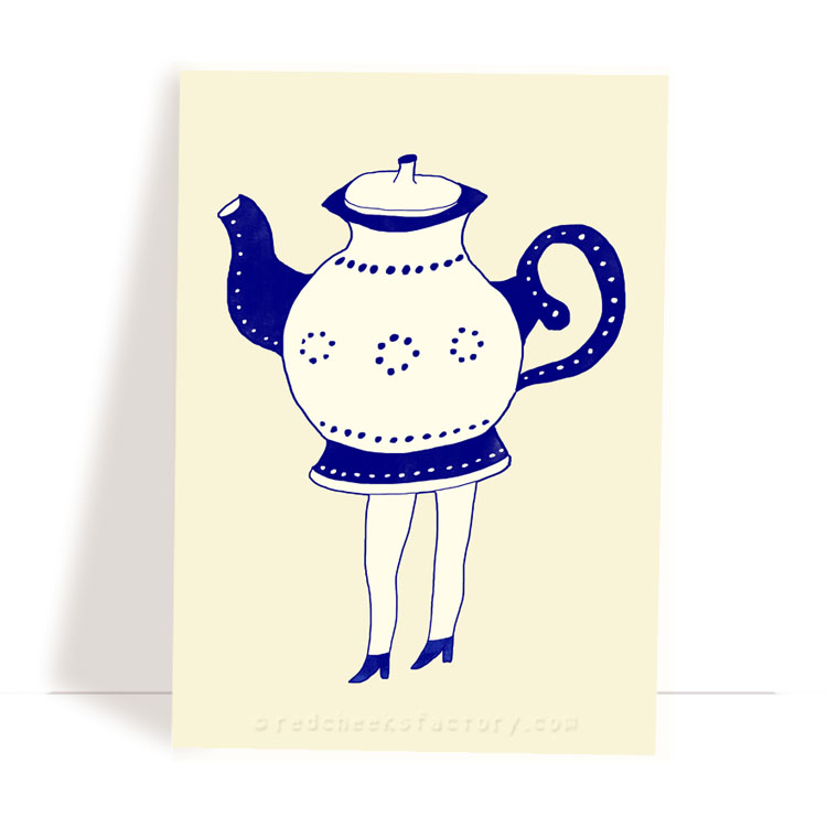 Dutch Tea Party 5 - Delft Blue postcard design by Nelleke Verhoeff