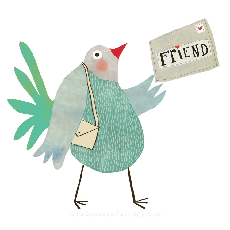 Pigeon Illustration around the theme: time and letters for scrapbooking