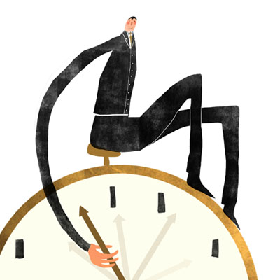 Time Management illustrations - Man manipulating clocks