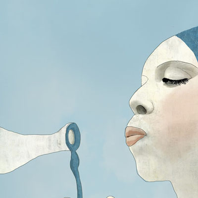 Illustration of a woman blowing bubbles