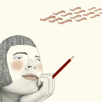 Illustration of a woman with pencil waiting for some inspiration