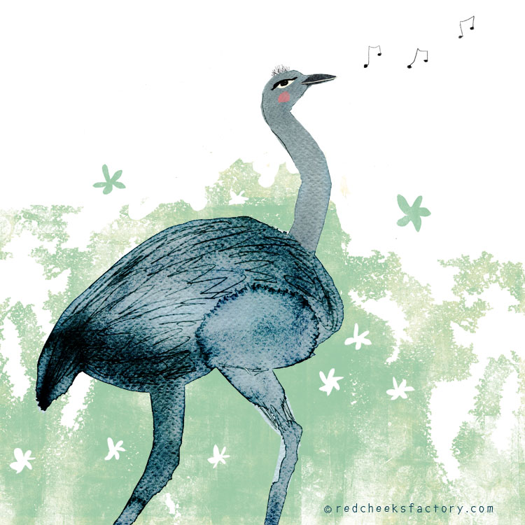 Ostrich Illustration by Nelleke Verhoeff for the French fairy tale Bonne Biche & beau Minon
