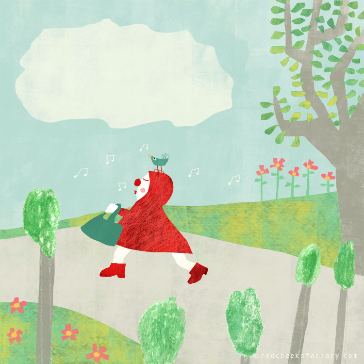 Ridinghood 5 illustration by Nelleke Verhoeff for little Red Ridinghood fairytale