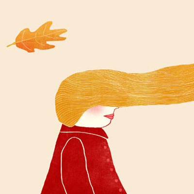 Illustratie van een meisje in de wind voor het e-book  'Tussen oevers van fluitenkruid'