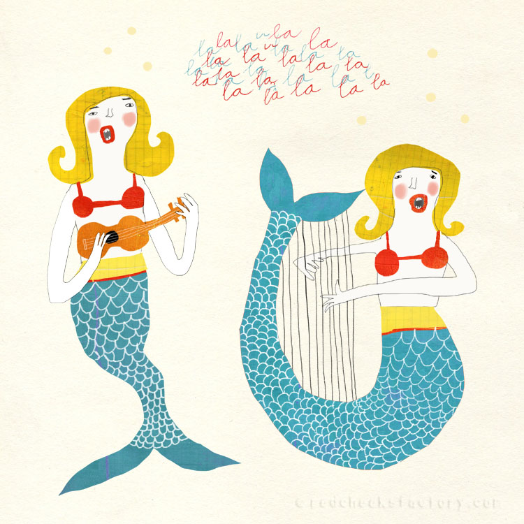 Singing Mermaids Nautical illustration