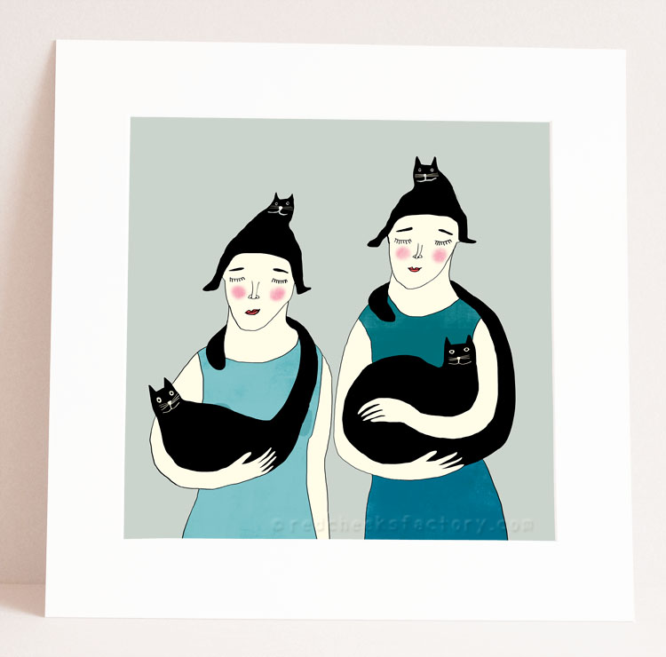 Women With Cats Illustration 