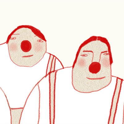 Illustration of five men with red noses