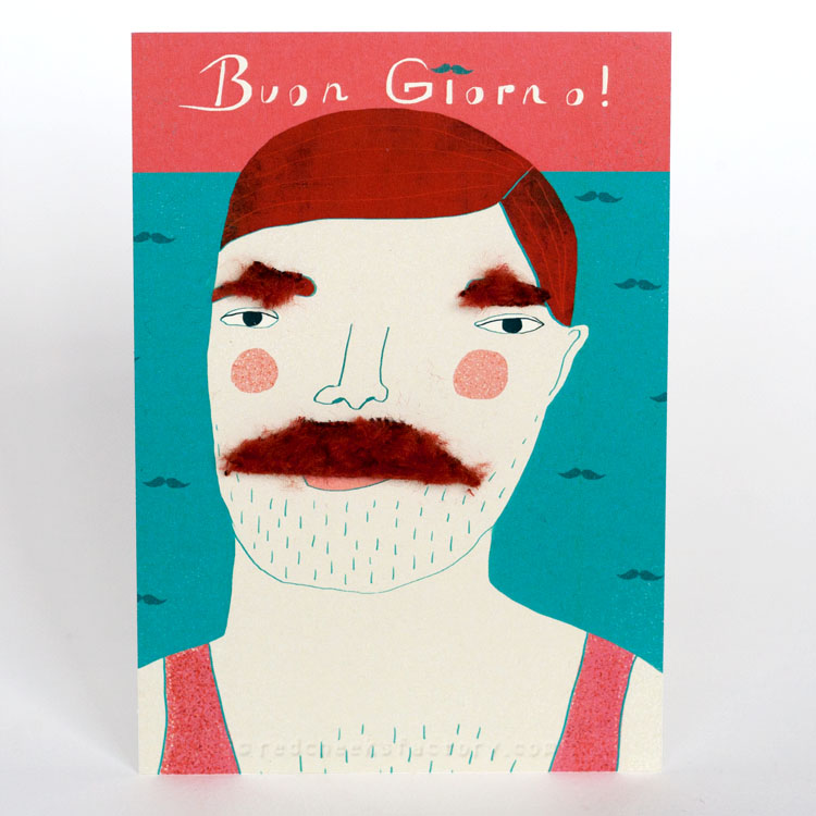 Buon Giorno Moustache postcard by Nelleke Verhoeff 