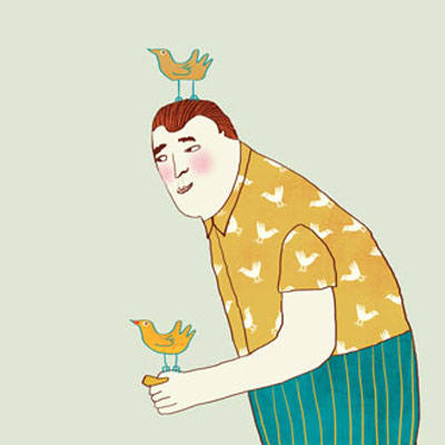 Illustratie van mannen met vogels - vogel vrienden