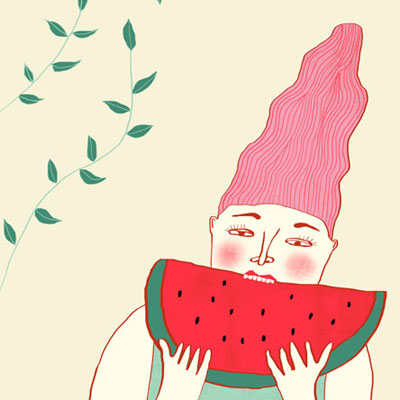 Illustratie van vrouw met watermeloen